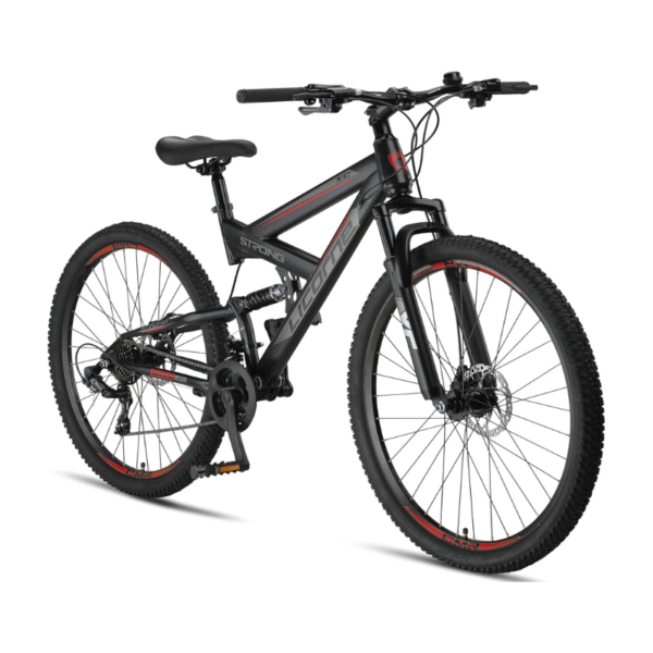 Bike Bicicleta de montaña Strong 2D, para niños, niñas, mujeres y hombres, freno de disco delantero y trasero, 21 velocidades, suspensión completa, negro/rojo, 29 pulgadas
